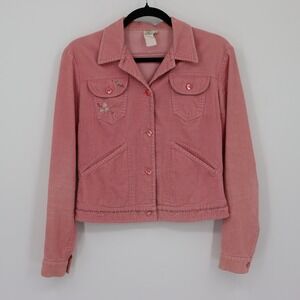 Ventilo La Colline Embroidered Corduroy Jacket Women XL Pink Vintage Cottagecore